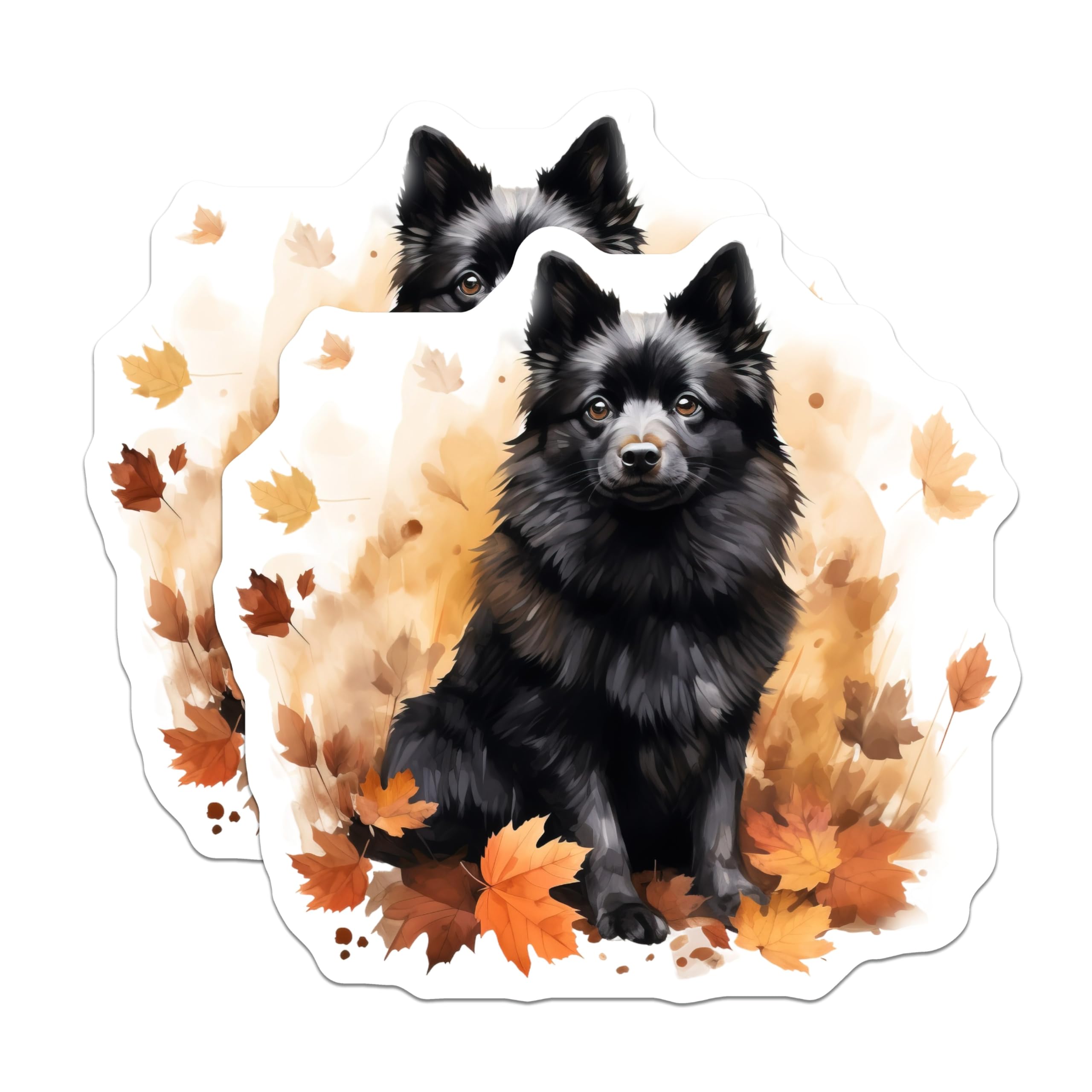(2 Pack) Fluffy Black Dog Magnets - Autumn Leaves Fall Decor - Pet Owner Refrigerator Accent - Cute Animal Lover - 5 Inches On Longest Side - Thick Durable Magnet - Made in USA - MAG25191