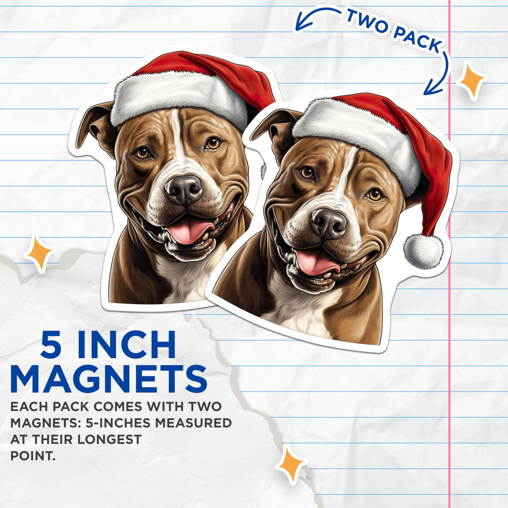 (2 Pack) Pitbull Santa Hat Magnets - Festive Christmas Dog Decor - Holiday Pet Lover Present - Cute Dog Mom Kitchen Magnets - 5 Inches On Longest Side - Thick Durable Magnet - Made in USA - MAG30201