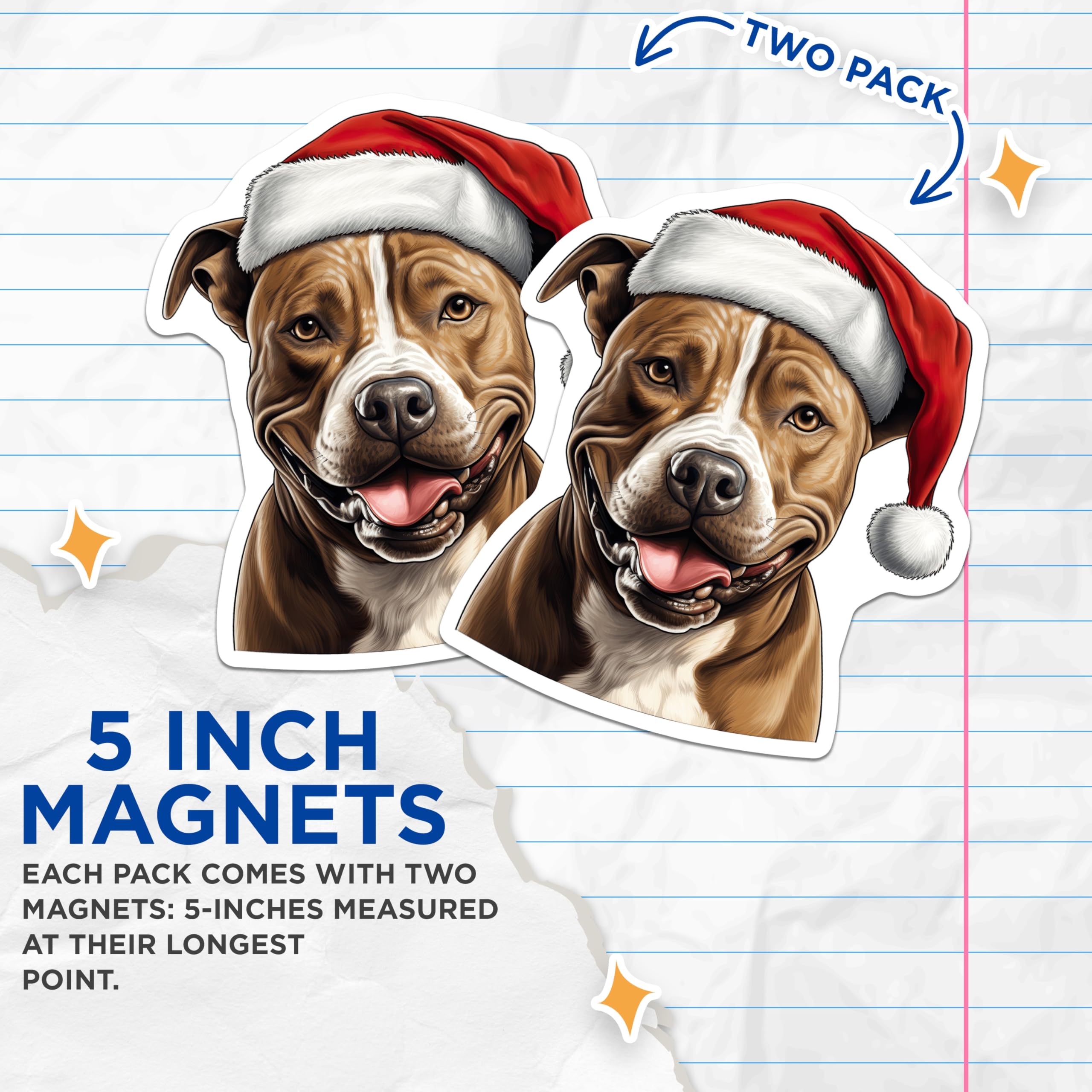 (2 Pack) Pitbull Santa Hat Magnets - Festive Christmas Dog Decor - Holiday Pet Lover Present - Cute Dog Mom Kitchen Magnets - 5 Inches On Longest Side - Thick Durable Magnet - Made in USA - MAG30201
