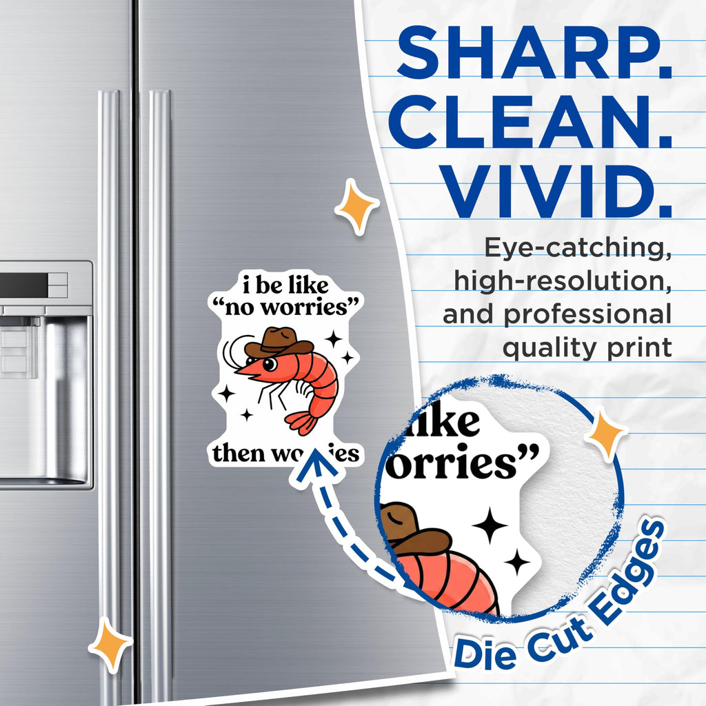 (2 Pack) Funny Shrimp Magnets - Cowboy Hat Meme Decor - No Worries Quote Humor - Refrigerator Locker Office Accessory - 5 Inches On Longest Side - Thick Durable Magnet - Made in USA - MAG21391