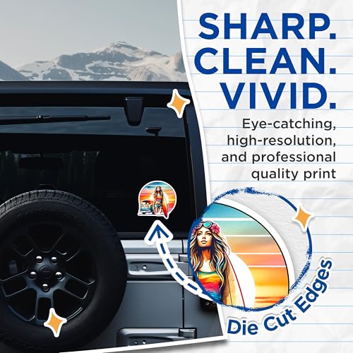 (2 Pack) Surfer Girl Stickers - Retro Van - Beach Vibes Decals - 5" On Longest Side - Sticks to Smooth Flat Surfaces - Made in USA - BMCS8882