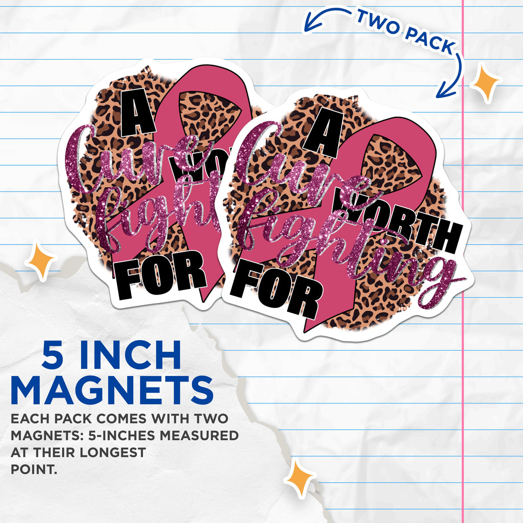 (2 Pack) Breast Cancer Awareness Magnets - Pink Ribbon Support - Survivor Warrior Motivation - 5 Inches On Longest Side - Thick Durable Magnet - Made in USA - MAG38187