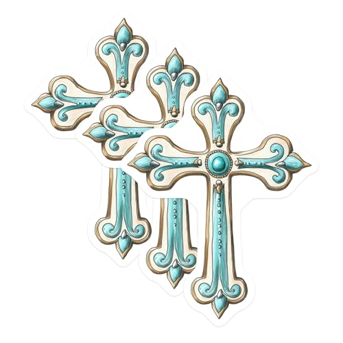 (3 Pack) Ornate Cross Decals - Vintage Cross Art - Religious Art Decal - 3 Inches On Longest Side - Easy Peel & Apply - Made in USA - 3MCS7493