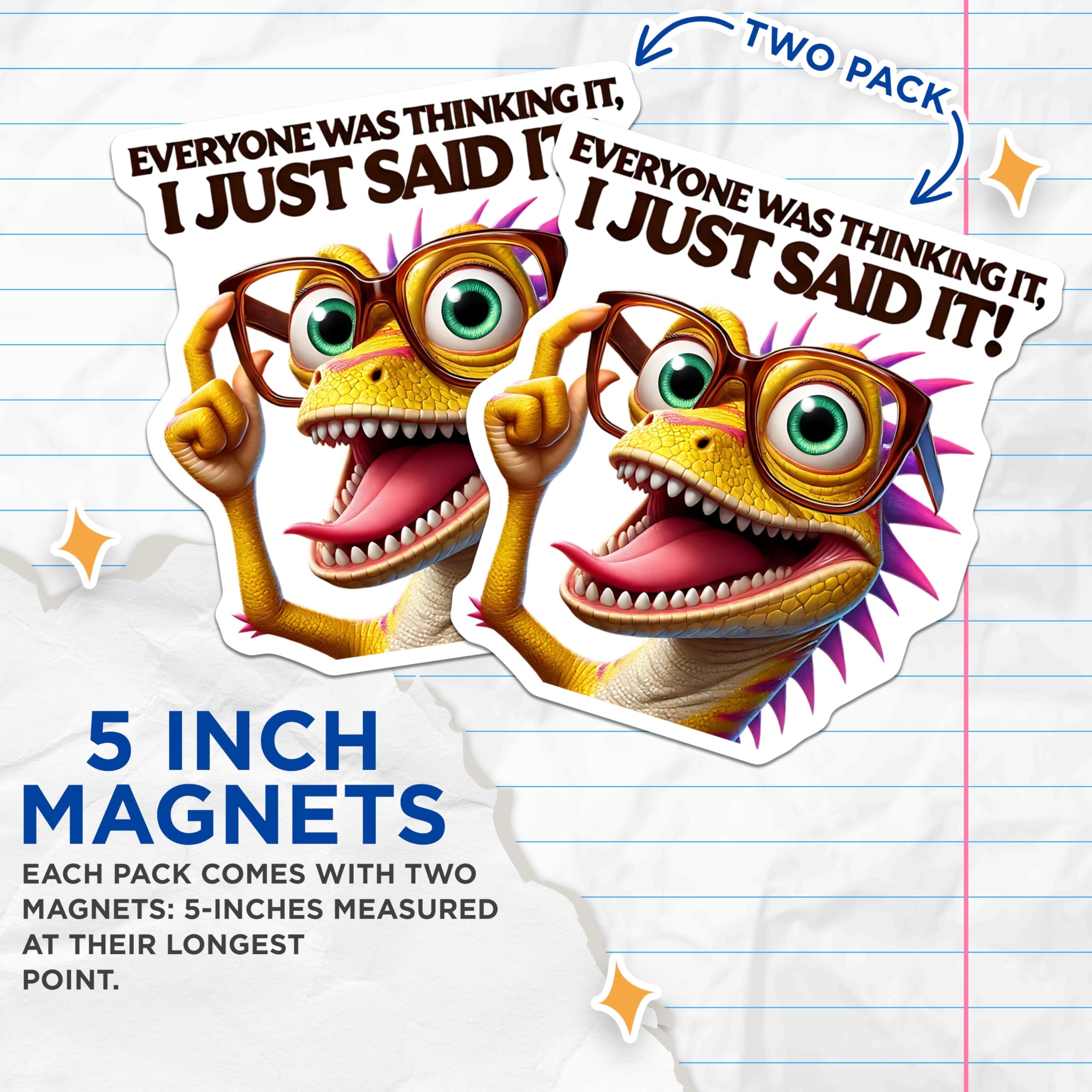 (2 Pack) Funny Lizard Magnets - Sarcastic Sayings Fridge Decor - Quirky Home Accessories - 5" On Longest Side - Premium Magnet - for Cars, Refrigerators, Toolboxes, Lockers - Made in USA - MAG14056