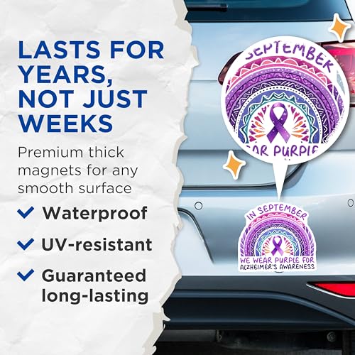 (2 Pack) Alzheimer's Awareness Magnet - September Support - 5" On Longest Side - Sticks to Smooth Flat Surfaces - Made in USA - MAG9792