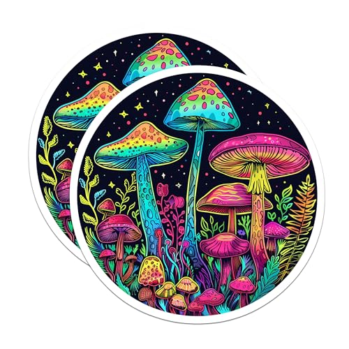 (2 Pack) Colorful Mushroom Stickers - Psychedelic Mushroom Art - Nature Inspired Fungi Stickers - 5" On Longest Side - Sticks to Smooth Flat Surfaces - Made in USA - BMCS6803