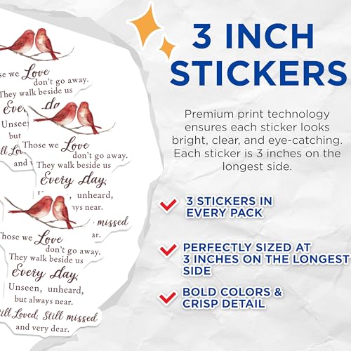 (3 Pack) Memorial Decals - Cardinal Bird Decal - Sympathy Remembrance - Those We Love Laptop Decal - 3 Inches On Longest Side - Easy Peel & Apply - Made in USA - 3MCS7264