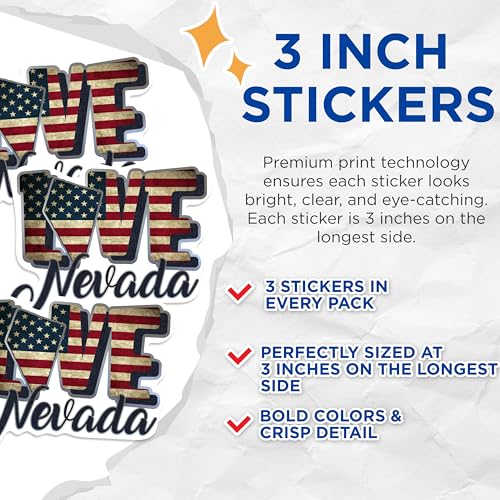 (3 Pack) Nevada Decals - US Flag - Laptop Decals - 3 Inches On Longest Side - Easy Peel & Apply - Made in USA - 3MCS0319