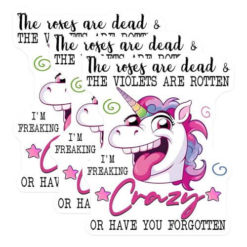 (3 Pack) Crazy Unicorn Decals - Funny Unicorn - Quote Decal - Laptop Decal - 3 Inches On Longest Side - Easy Peel & Apply - Made in USA - 3MCS6571