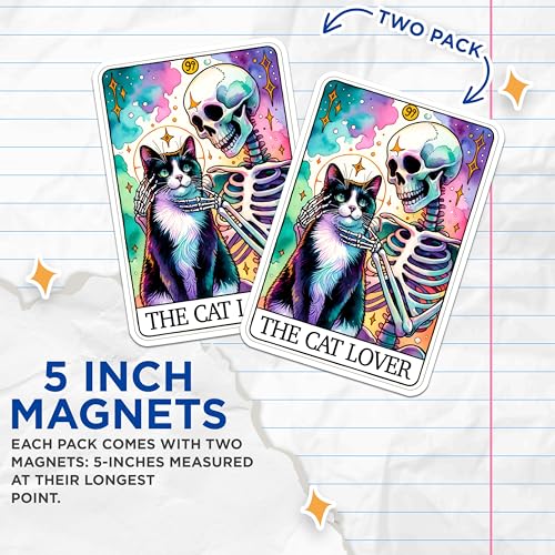 (2 Packs) The Cat Lover Tarot Card Magnets - Skull with Cat Magnets - 5 Inches On Longest Side - Premium Magnet - for Fridges, Toolboxes, Cars - Made in USA - MAG2538