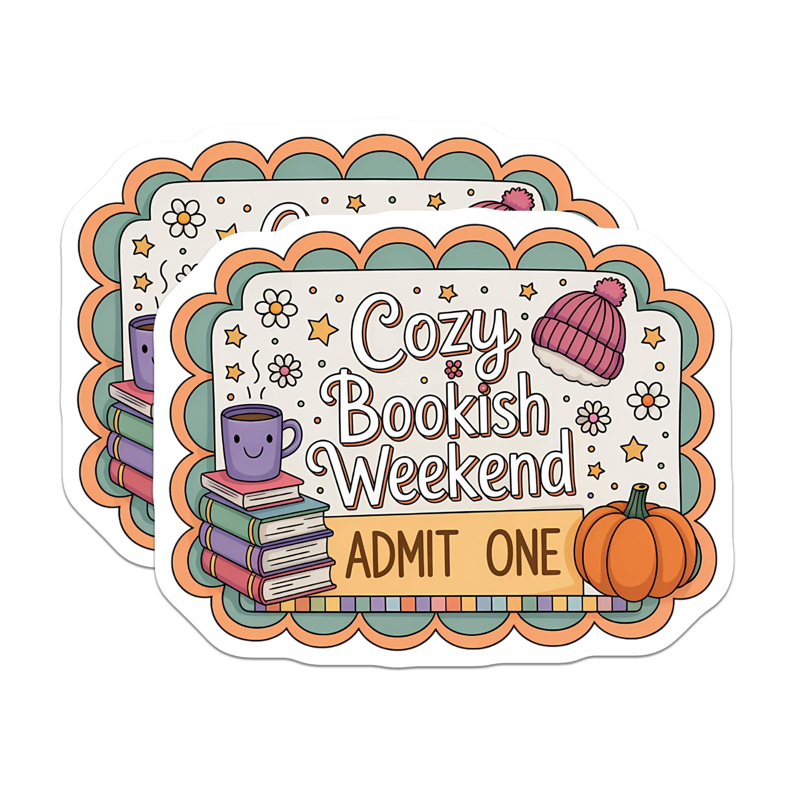 (2 Pack) Cozy Bookish Weekend Magnets - Autumn Reading Vibes - Pumpkin Beanie Decor - 5 Inches On Longest Side - Thick Durable Magnet - Made in USA - MAG20859