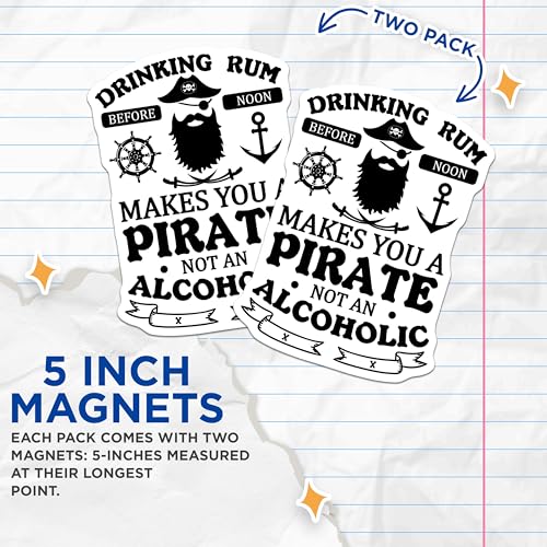 (2 Pack) Drinking Rum Magnets Magnets - Pirate Decor - 5" On Longest Side - Made in USA - Sticks to Refrigerators & Metal Surfaces - MAG8714