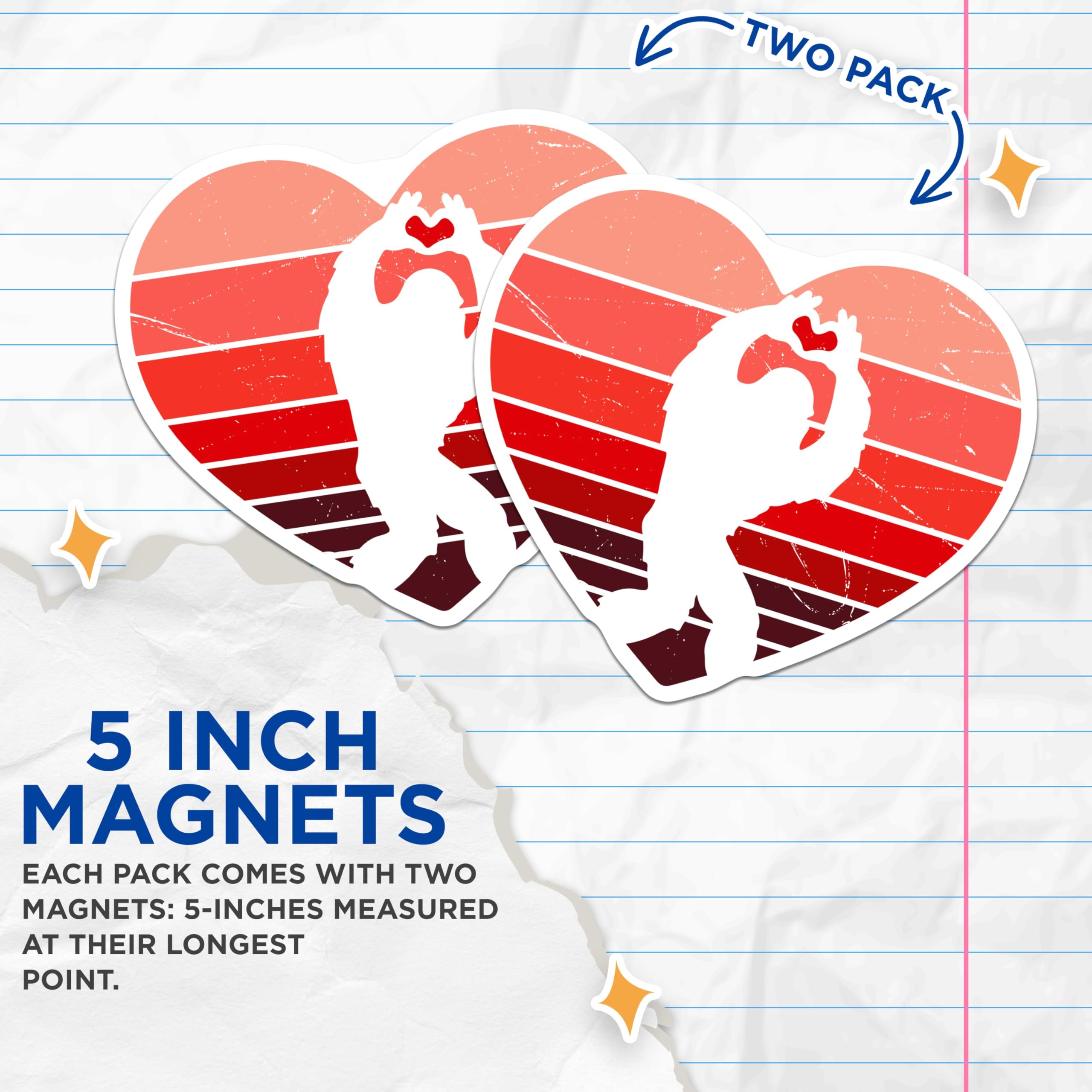 (2 Pack) Bigfoot Heart Hand Magnets - Retro Sunset Design - Yeti Fridge Magnets - 5" On Longest Side - Premium Magnet - for Cars, Refrigerators, Toolboxes, Lockers - Made in USA - MAG16757