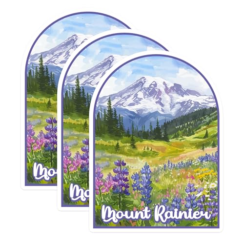 (3 Pack) Mount Rainier Decals - Washington State - Mountain Scenery - 3 Inches On Longest Side - Easy Peel & Apply - Made in USA - 3MCS0418