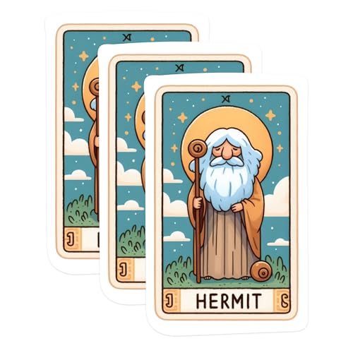 (3 Pack) Hermit Tarot Card Decals - Mystical Decals - Fortune Teller Decal - 3 Inches On Longest Side - Easy Peel & Apply - Made in USA - 3MCS1125