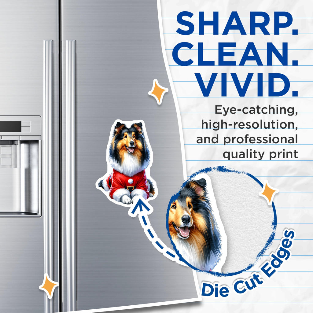 (2 Pack) Rough Collie Santa Dog Magnets - Festive Pet Lover Refrigerator Decor - Christmas Stocking Stuffers for Dog Owners - 5 Inches On Longest Side - Thick Durable Magnet - Made in USA - MAG27611