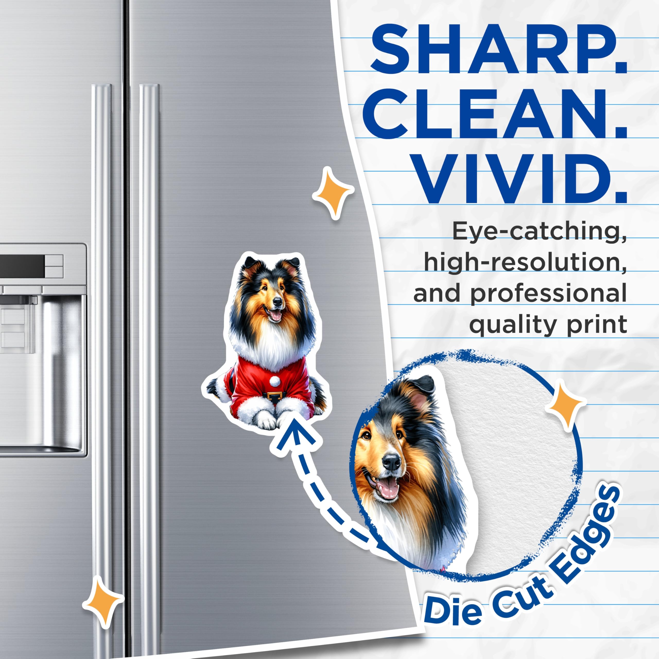 (2 Pack) Rough Collie Santa Dog Magnets - Festive Pet Lover Refrigerator Decor - Christmas Stocking Stuffers for Dog Owners - 5 Inches On Longest Side - Thick Durable Magnet - Made in USA - MAG27611