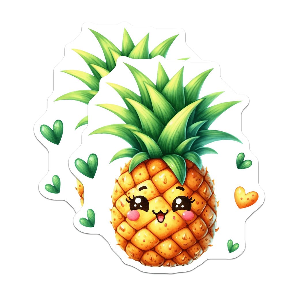 (2 Pack) Kawaii Pineapple Magnets - Cute Fruit Decor - Tropical Fridge Accessory - Happy Locker Magnet - 5 Inches On Longest Side - Thick Durable Magnet - Made in USA - MAG36798