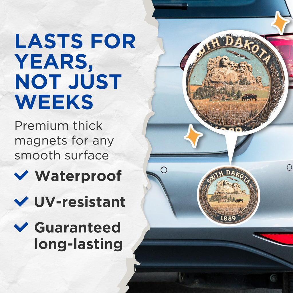 (2 Pack) South Dakota Magnets - Mount Rushmore - State Souvenir Fridge Decors - 5" On Longest Side - Premium Magnet - for Cars, Refrigerators, Toolboxes, Lockers - Made in USA - MAG15685