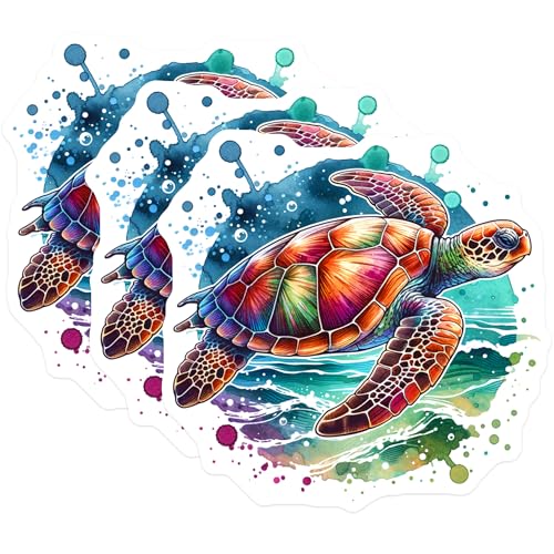 (3 Pack) Sea Turtle Decals - Colorful Turtle Stickers - Ocean Animal Stickers - 3 Inches On Longest Side - Easy Peel & Apply - Made in USA - 3MCS7971