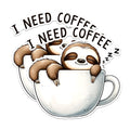 (2 Pack) I Need Coffee Sloth Stickers - Cute Animal Stickers - Funny Coffee Lover Stickers - 5" On Longest Side - Sticks to Any Smooth Flat Surface - Made in USA - BMCS2744