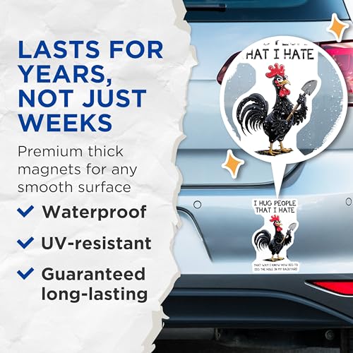 (2 Pack) Funny Chicken Magnets for Fridge - Sarcasm Chicken Magnets - Hilarious Rooster Refrigerator Magnets - 5" On Longest Side - for Cars, Refrigerators, Toolboxes, Lockers - Made in USA BMCS3334