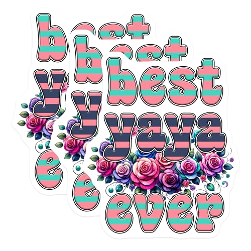 (3 Pack) Best Yaya Ever Decals - Floral Grandma Stickers - Grandmother Laptop Decals - 3 Inches On Longest Side - Easy Peel & Apply - Made in USA - 3MCS6949
