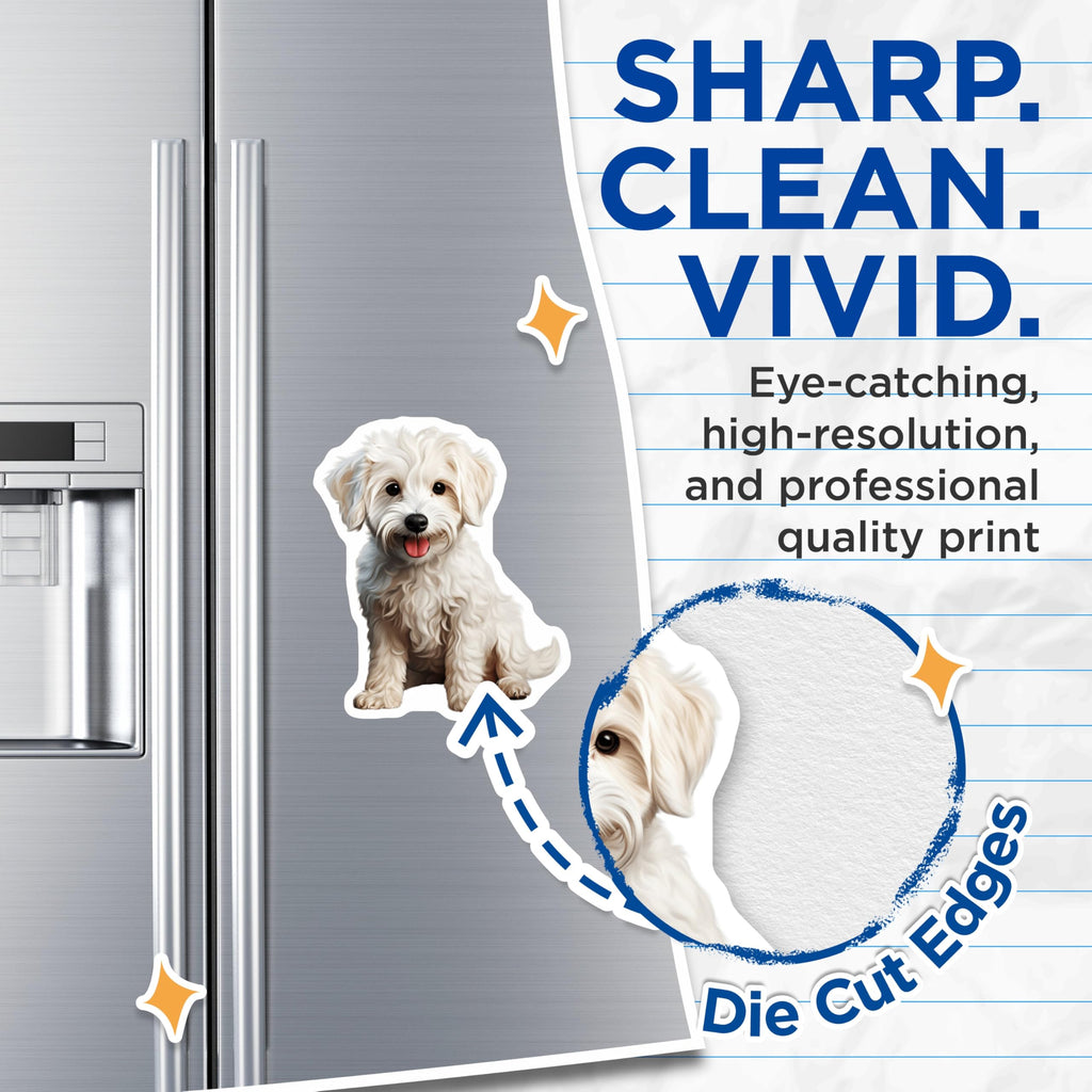 (2 Pack) Cute White Fluffy Dog Magnets - Adorable Puppy Pet Decor - Maltese Dog Lover Fridge Accent - 5 Inches On Longest Side - Thick Durable Magnet - Made in USA - MAG26542