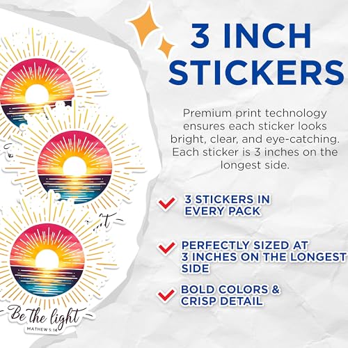(3 Pack) Be The Light Decals - Bible Verse Sticker - Christian Laptop Decal - 3 Inches On Longest Side - Easy Peel & Apply - Made in USA - 3MCS1635