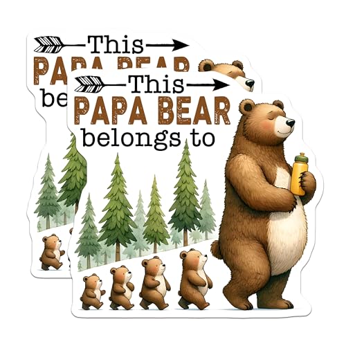 (2 Pack) Papa Bear Stickers - Funny Bear Dad Stickers - Bear Family Decals - 5" On Longest Side - Sticks to Any Smooth Flat Surface - Made in USA - BMCS3242