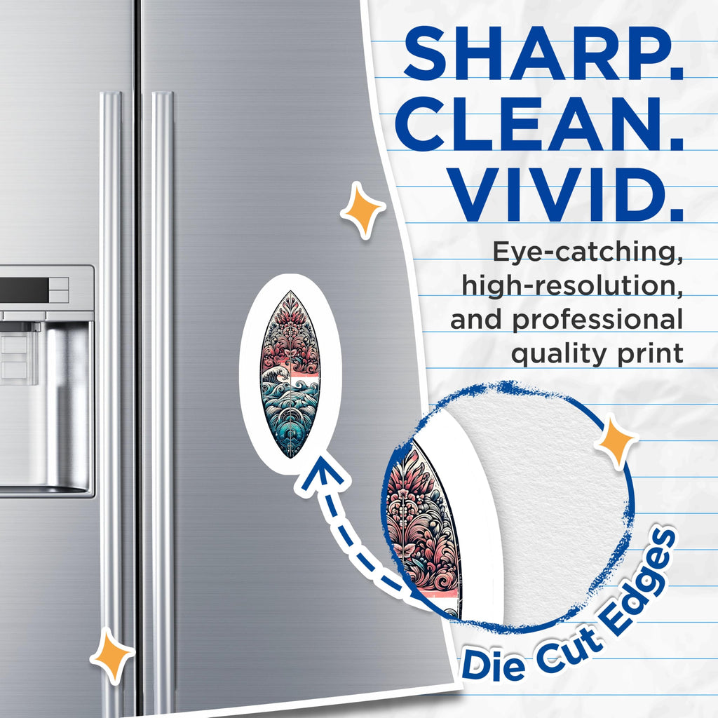 (2 Pack) Surfboard Art Magnets - Ocean Wave Design - Decorative Fridge Magnets - 5" On Longest Side - Premium Magnet - for Cars, Refrigerators, Toolboxes, Lockers - Made in USA - MAG14855