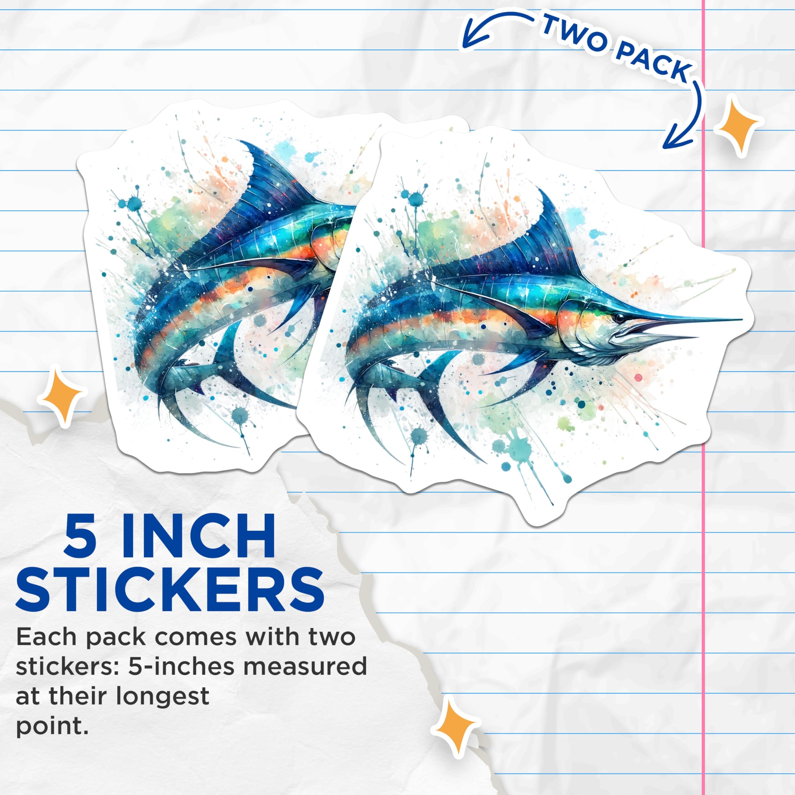Watercolor Marlin Sticker, Ocean Fish Art, Blue Marlin Decal, Coastal Decor, Fishing Gift, Sea Life Stickers - 5" On Longest Side - Sticks to Smooth Flat Surfaces - Made in USA - BMCS14158