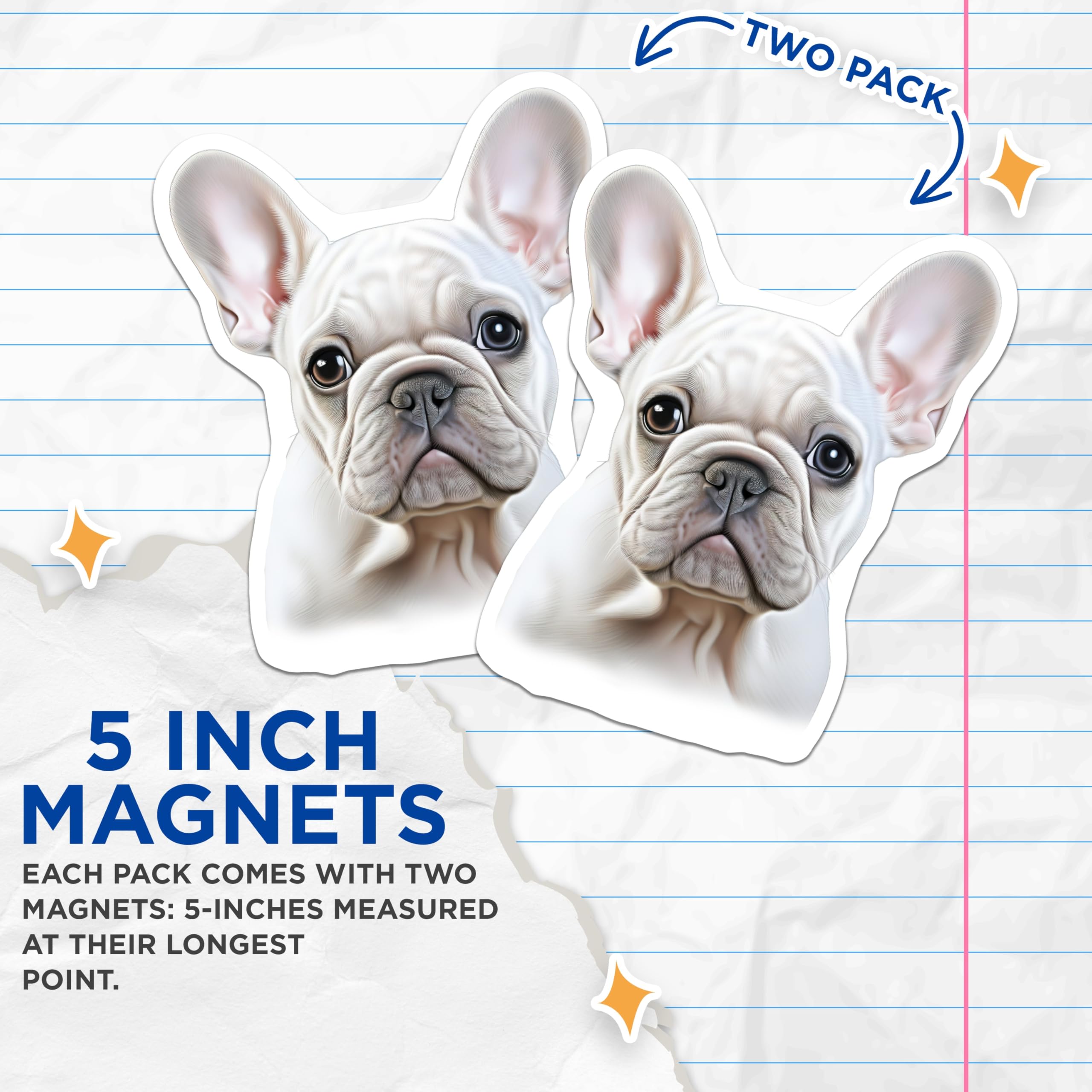 (2 Pack) French Bulldog Puppy Magnets - Adorable Frenchie Decor - Dog Owner Refrigerator Accessories - 5 Inches On Longest Side - Thick Durable Magnet - Made in USA - MAG28652