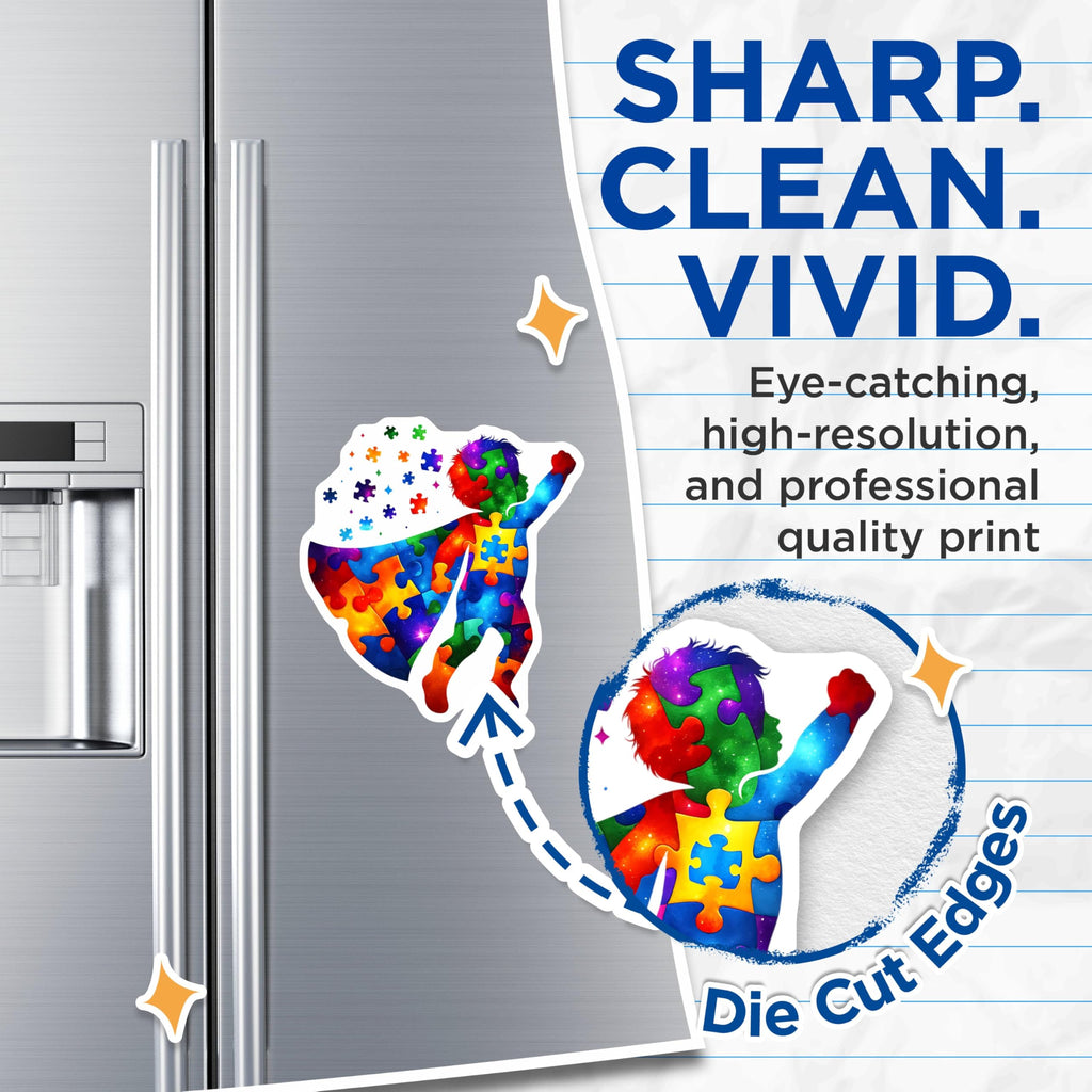 (2 Pack) Superhero Puzzle Magnets - Colorful Child Silhouette - 5" On Longest Side - for Cars, Fridges, Toolboxes - Made in USA - MAG7889