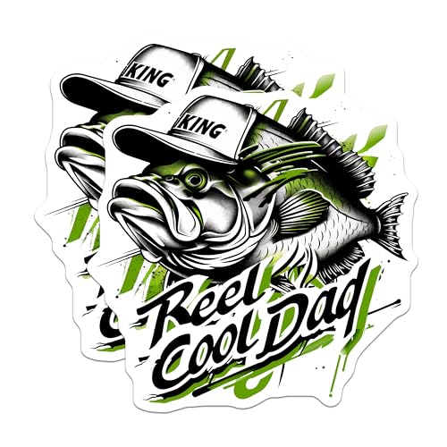 (2 Pack) Reel Cool Dad Stickers - Funny Fishing Dad Stickers - Dad Lover Gifts from Kids - 5" On Longest Side - Sticks to Any Smooth Flat Surface - Made in USA - BMCS3553