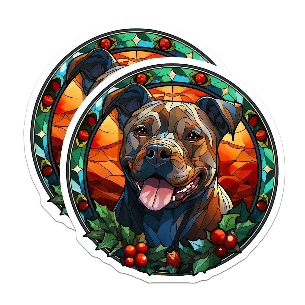 (2 Pack) Pitbull Christmas Stained Glass Magnets - Dog Mom Holiday Decor - Pet Parent Kitchen Art - 5 Inches On Longest Side - Thick Durable Magnet - Made in USA - MAG27098