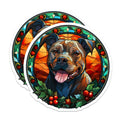 (2 Pack) Pitbull Christmas Stained Glass Magnets - Dog Mom Holiday Decor - Pet Parent Kitchen Art - 5 Inches On Longest Side - Thick Durable Magnet - Made in USA - MAG27098