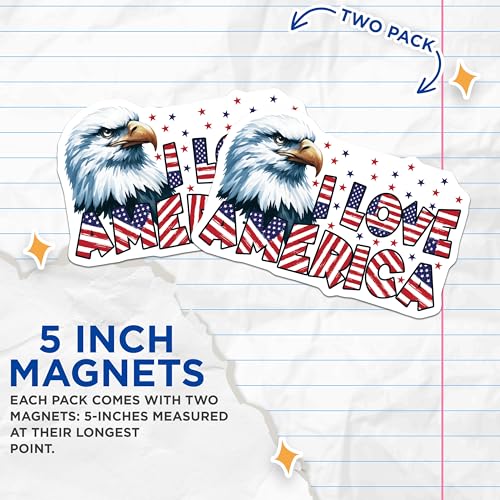 (2 Pack) Eagle I Love America Magnets - 5" On Longest Side - for Cars, Fridges, Toolboxes - Made in USA - MAG7406