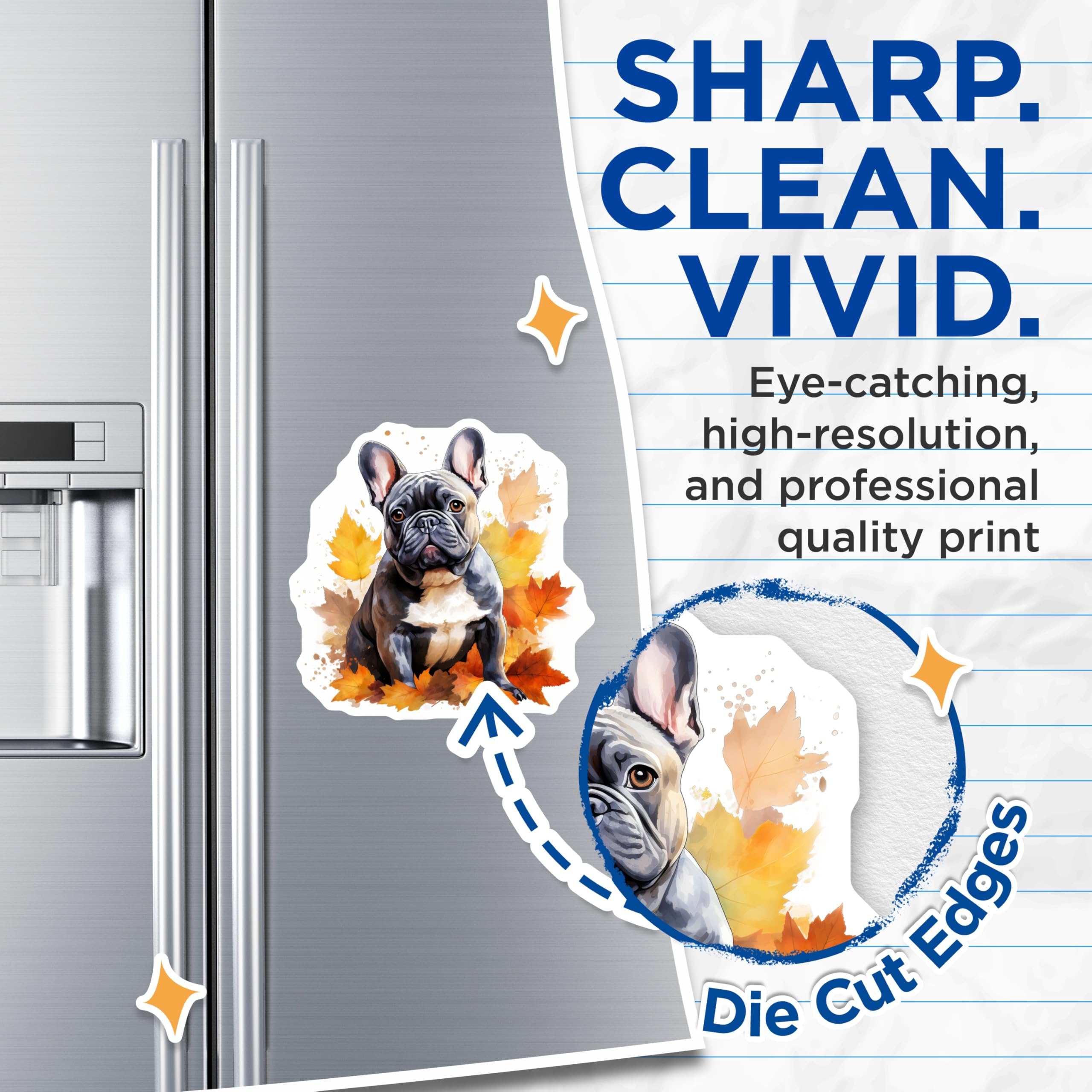 (2 Pack) French Bulldog Fall Decor Magnets - Frenchie Dog Lover Accessory - Autumn Puppy Portrait Magnet Set - 5 Inches On Longest Side - Thick Durable Magnet - Made in USA - MAG28432