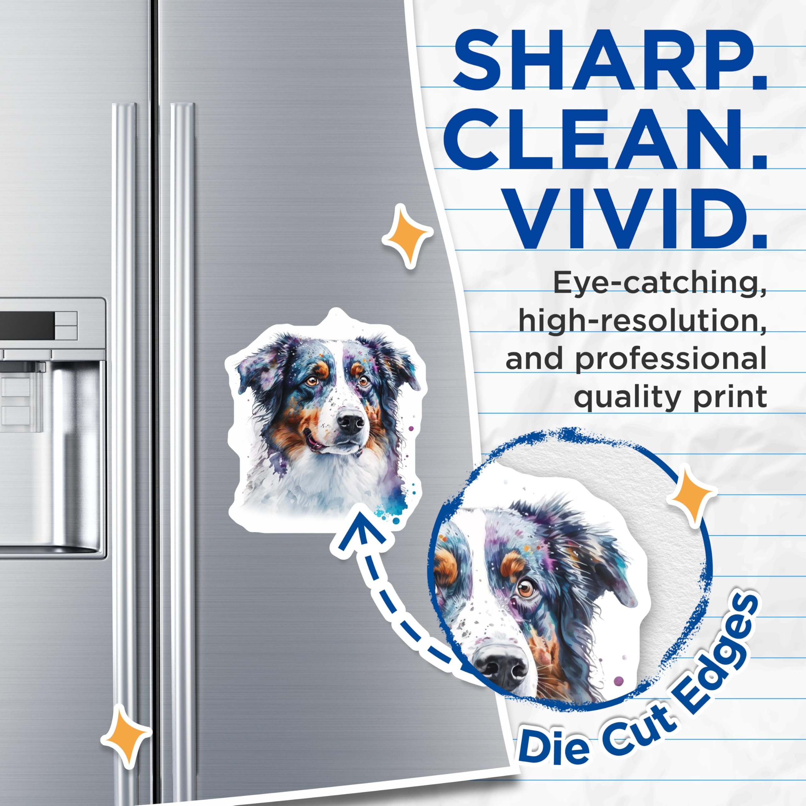 (2 Pack) Watercolor Australian Shepherd Magnets - Aussie Dog Art - Pet Lover Fridge Decor - 5 Inches On Longest Side - Thick Durable Magnet - Made in USA - MAG28443