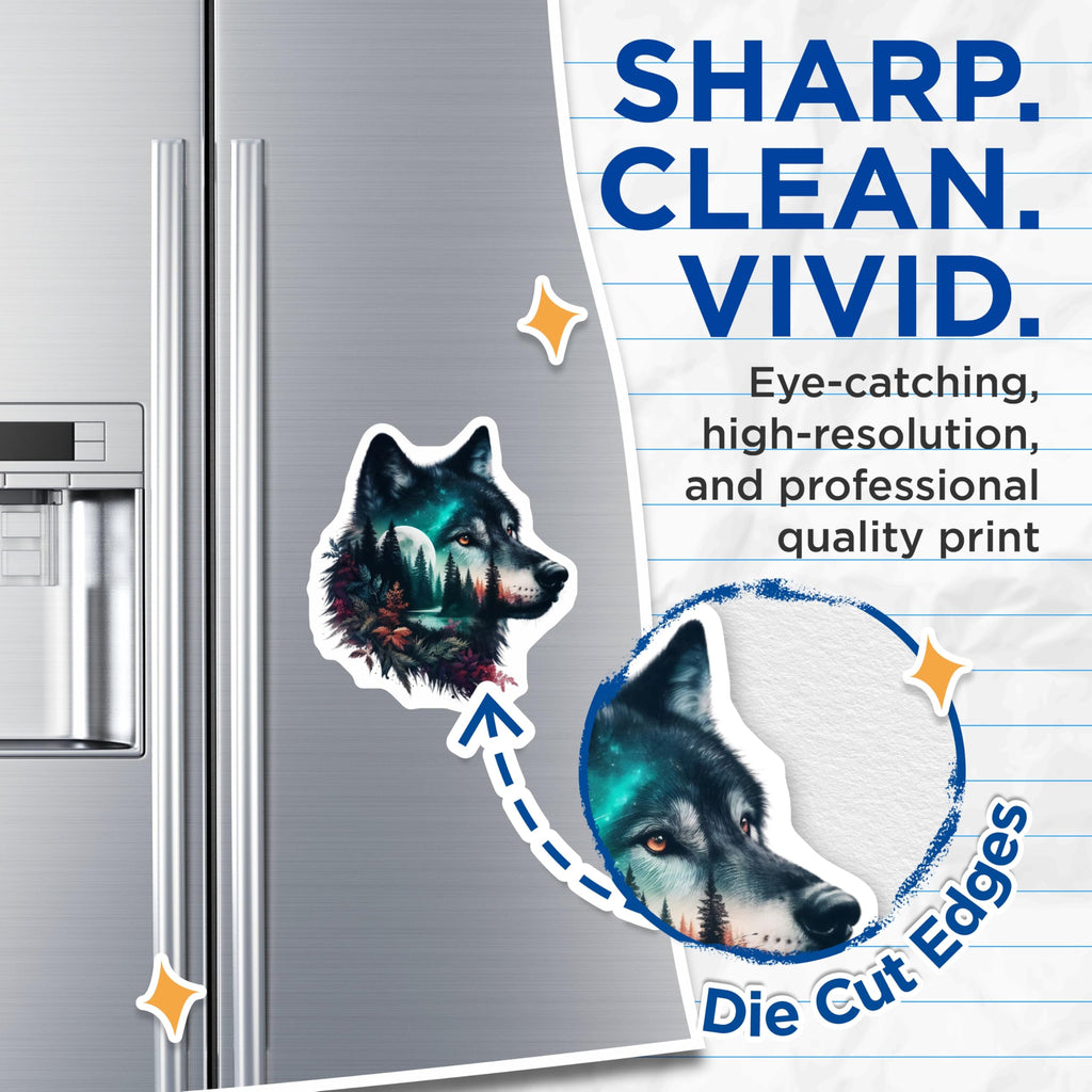 (2 Pack) Wolf Magnets - Forest Night Design - Fridge Decor Magnet - 5" On Longest Side - Premium Magnet - for Cars, Refrigerators, Toolboxes, Lockers - Made in USA - MAG15114