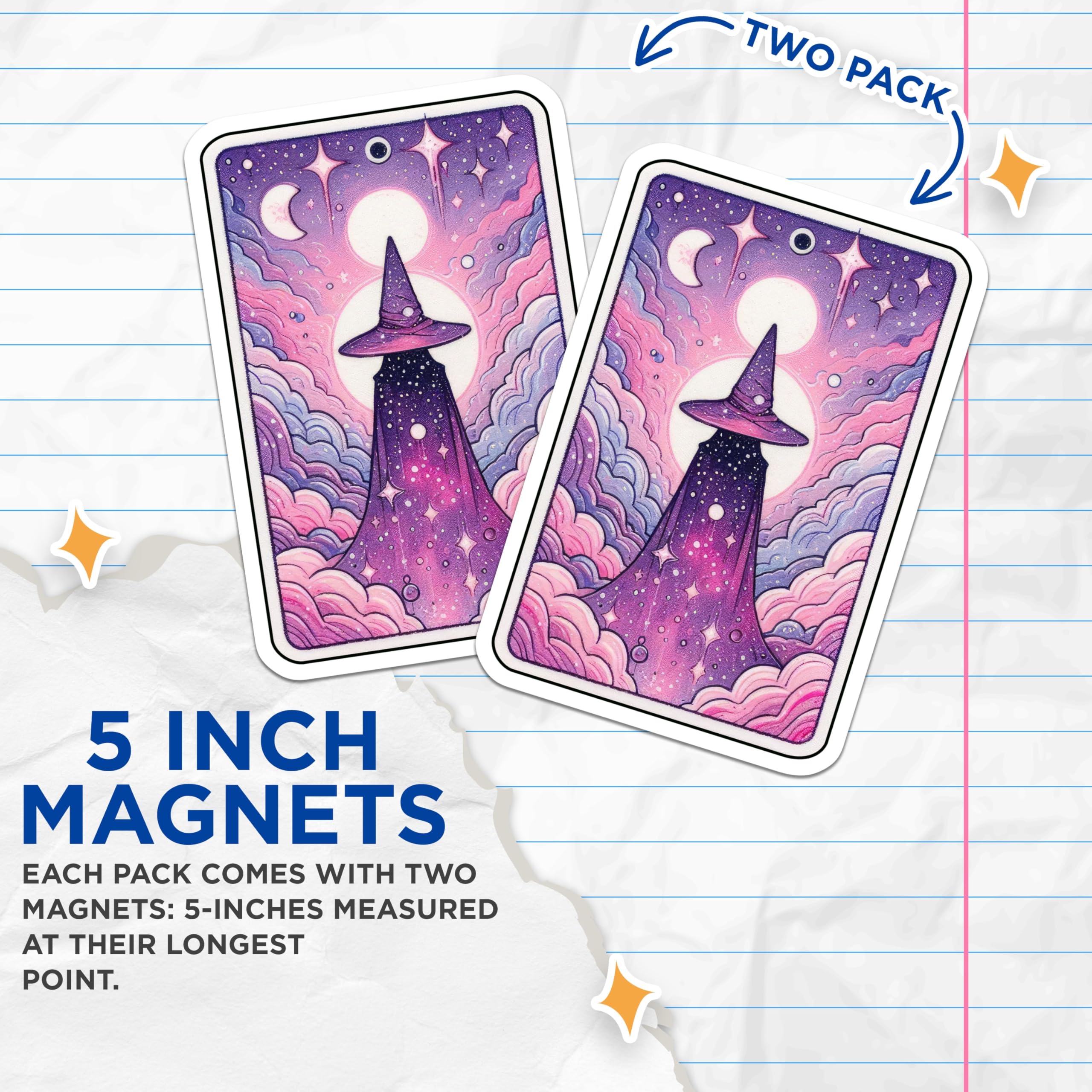 (2 Pack) Cosmic Witch Hat Magnets - Starry Sky Sorceress - Dreamy Celestial Decor - 5 Inches On Longest Side - Thick Durable Magnet - Made in USA - MAG21762