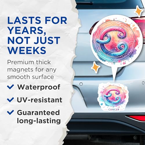 (2 Pack) Cancer Zodiac Sign Magnets - Astrology Fridge - Horoscope Art Magnet - Zodiac Symbol Decor - 5" On Longest Side - for Cars, Fridges, Toolboxes - Made in USA - MAG6775