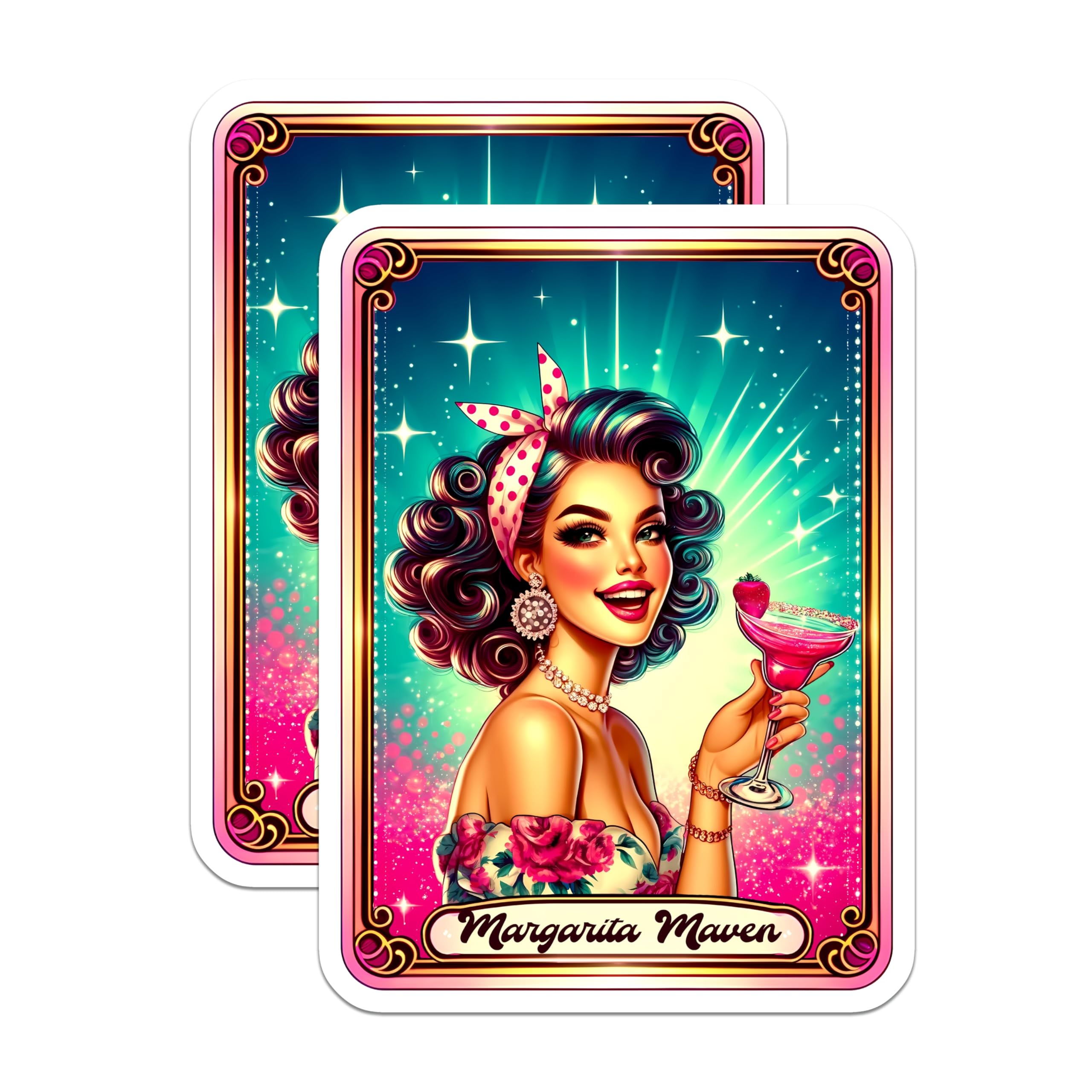 (2 Pack) Margarita Maven Magnets - Retro Pin Up Girl Art - Cocktail Drink Lover Decor - 5 Inches On Longest Side - Thick Durable Magnet - Made in USA - MAG22581