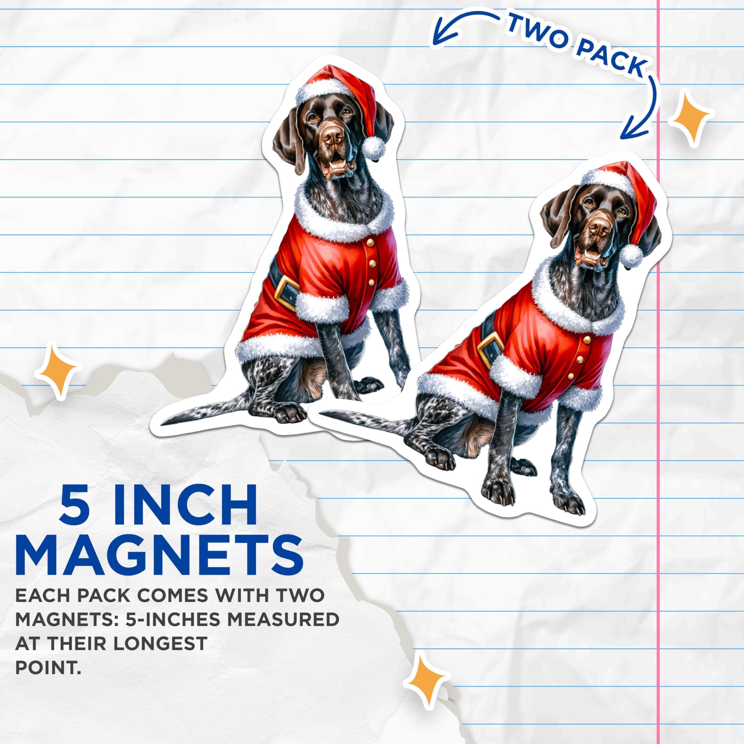 (2 Pack) German Shorthaired Pointer Christmas Magnets - Santa Dog Holiday Decor - GSP Pet Lover Present - 5 Inches On Longest Side - Thick Durable Magnet - Made in USA - MAG30083