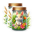 (2 Pack) Cute Bunny Stickers - Adorable Rabbit - Nature and Flowers Art - 5" On Longest Side - Sticks to Smooth Flat Surfaces - Made in USA - BMCS9362