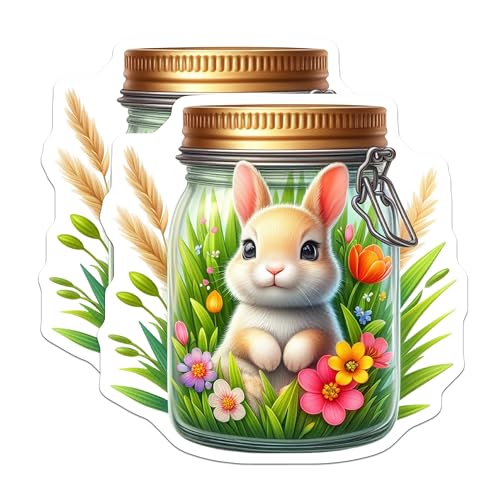 (2 Pack) Cute Bunny Stickers - Adorable Rabbit - Nature and Flowers Art - 5" On Longest Side - Sticks to Smooth Flat Surfaces - Made in USA - BMCS9362