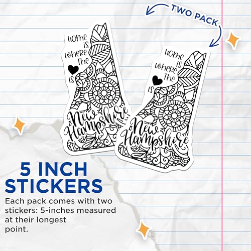(2 Pack) New Hampshire State Stickers - Home is Where The Heart is - Mandala Design - 5" On Longest Side - Sticks to Smooth Flat Surfaces - Made in USA - BMCS9077