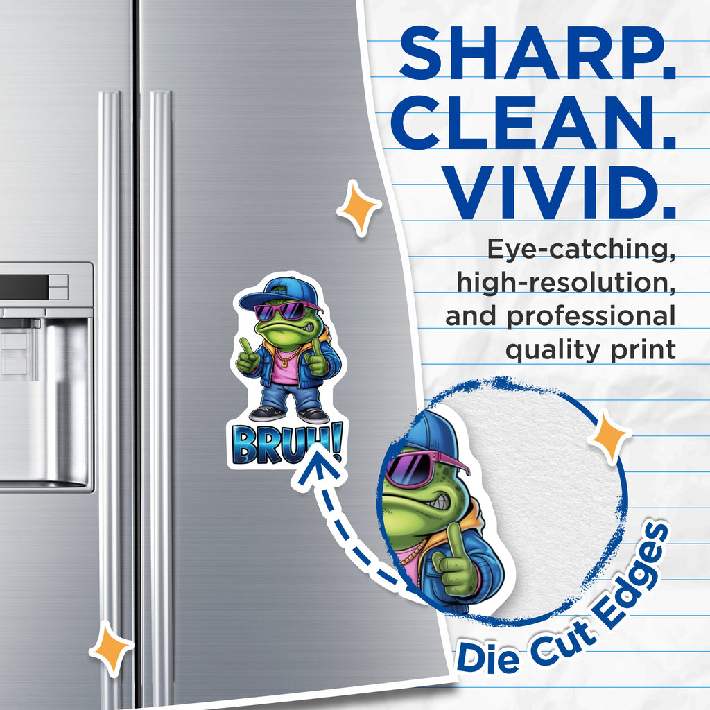 (2 Pack) Bruh Frog Magnets - Funny Meme Decor - Gen Z Sarcastic Refrigerator Locker Office Accessory - 5 Inches On Longest Side - Thick Durable Magnet - Made in USA - MAG36967
