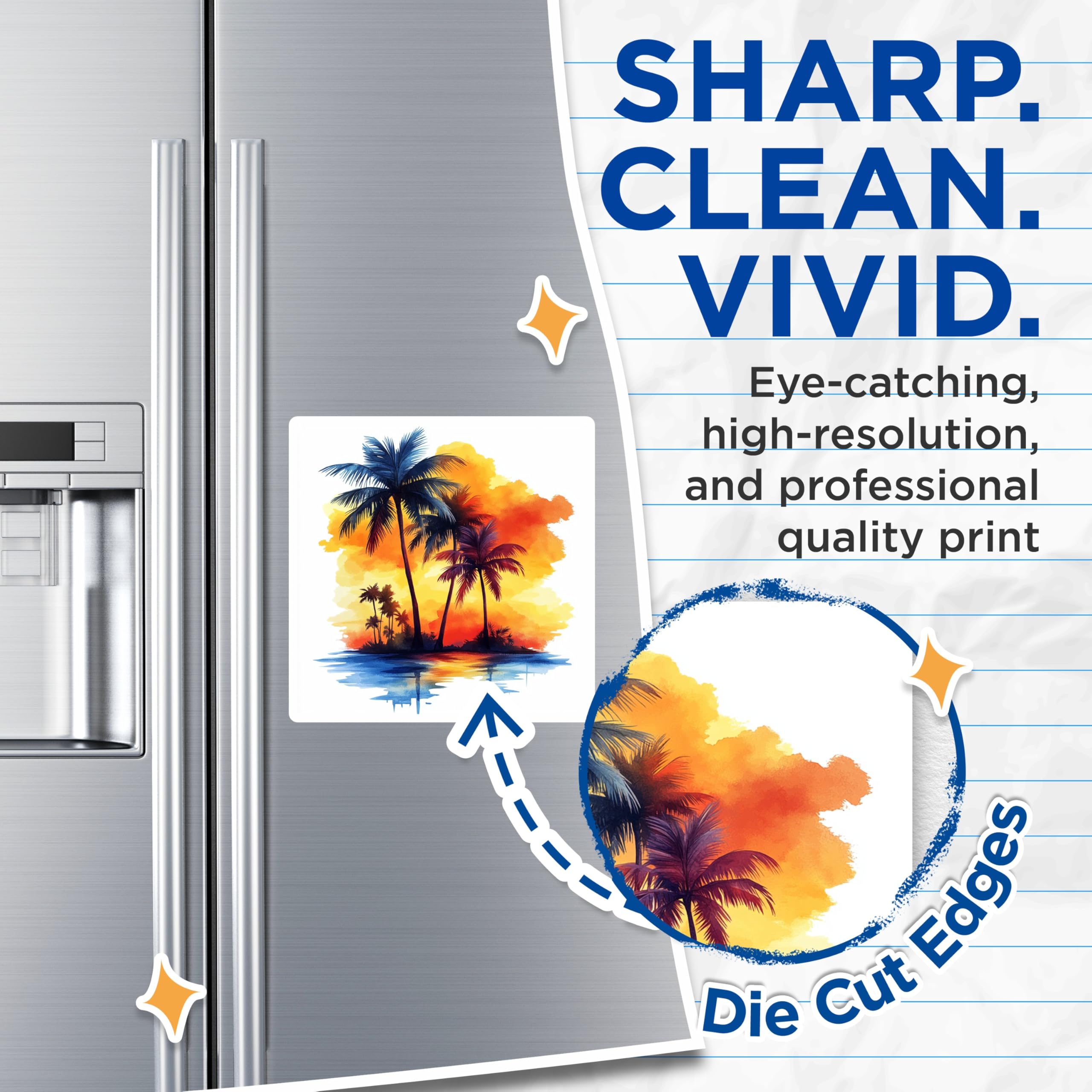 (2 Pack) Tropical Sunset Palm Tree Magnets - Beach House Decor - Island Life Refrigerator Accent - 5 Inches On Longest Side - Thick Durable Magnet - Made in USA - MAG25068
